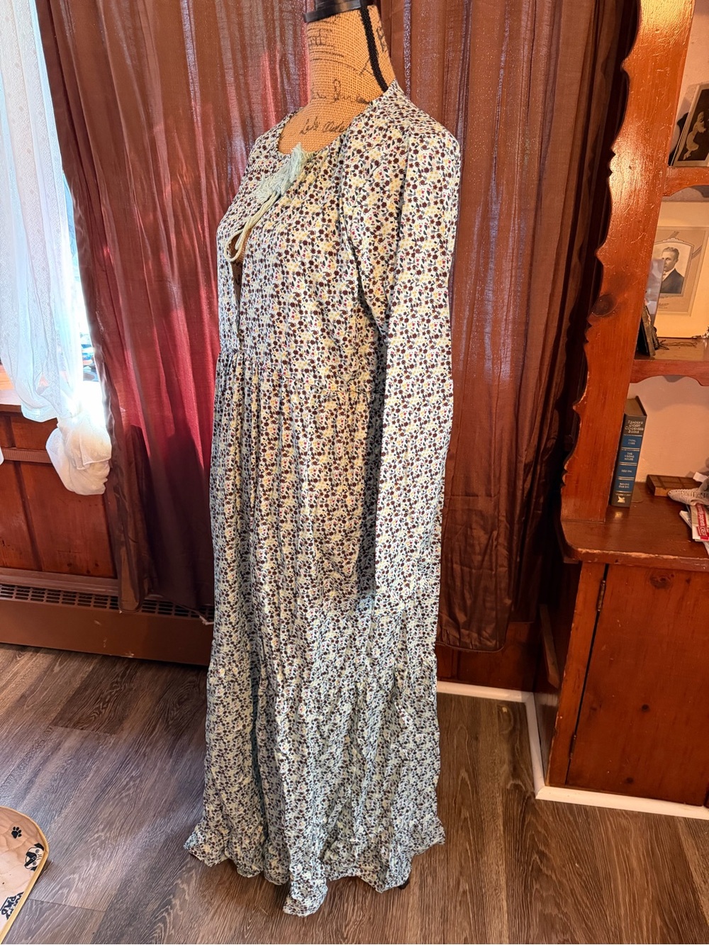 Floral Long Sleeve Maxi Dress - Blue/White